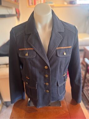 TanJay Navy Jean jacket with Tan Trim and Gold-Tone Buttons